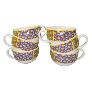 Vista‎ Alegre Horta Cup Mug Coffee Tea Floral Blue Yellow Band Set of 6 Portugal